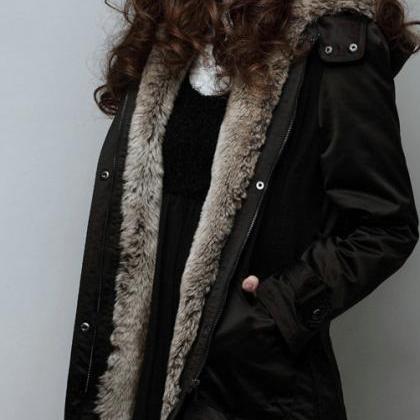 Black Parka With Faux Fur Inner
