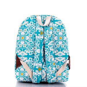 Flowers Printed Blue Canvas Backpack