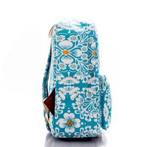 Flowers Printed Blue Canvas Backpack