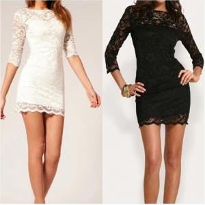 Fashion And Sexy White Black Lace Dress