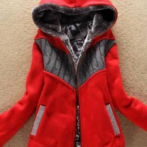 Fashion Hooded Collar Woman Coat With Zip - Red