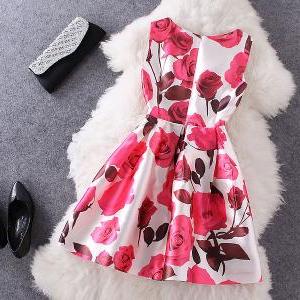 Fashion Rose Printed Sleeveless Dress