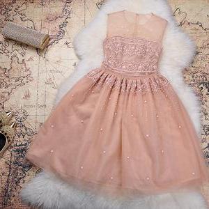 Beaded Lace Dress In Pink