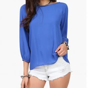 Casual Chiffon Blouses Top With Bow On Back In..