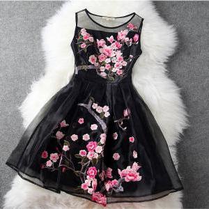 Handmade Embroidered Lace Dress In Black