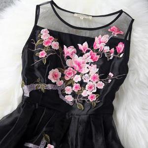 Handmade Embroidered Lace Dress In Black