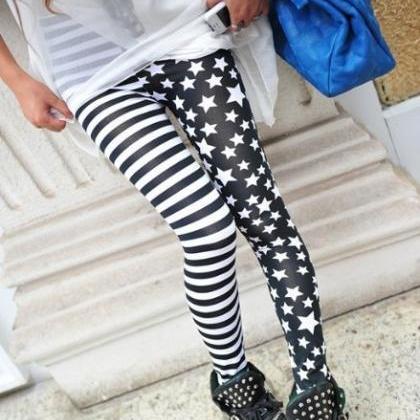 !fashion Stripes Stars Splicing Leggings Tights..