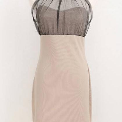 Sexy Gauze Paned Halter Dress For Club - Apricot