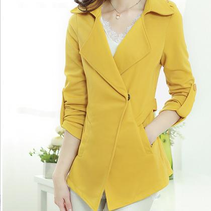 Fashion Elegant Pure Color Winfbreaker Suit Coat