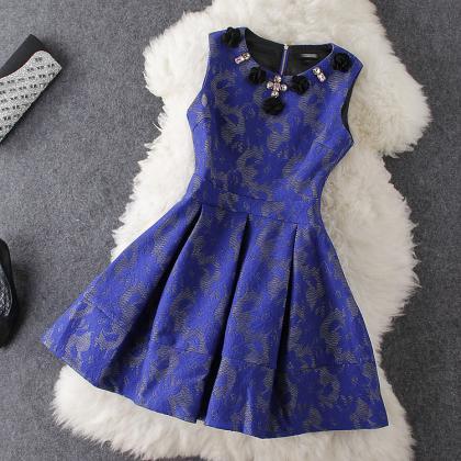 Flowers Blue Embroidered Dress