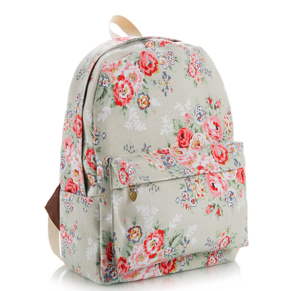 Floral Printed Blue Canvas Backpack on Luulla