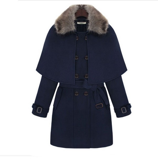 Womens Coats Uk Winter Fur Wool Coat With Belt Cape Jacket Warm on Luulla