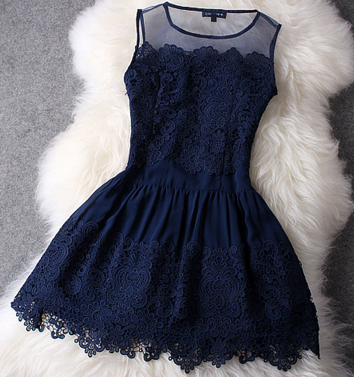 Sexy Dark Blue Lace Dress