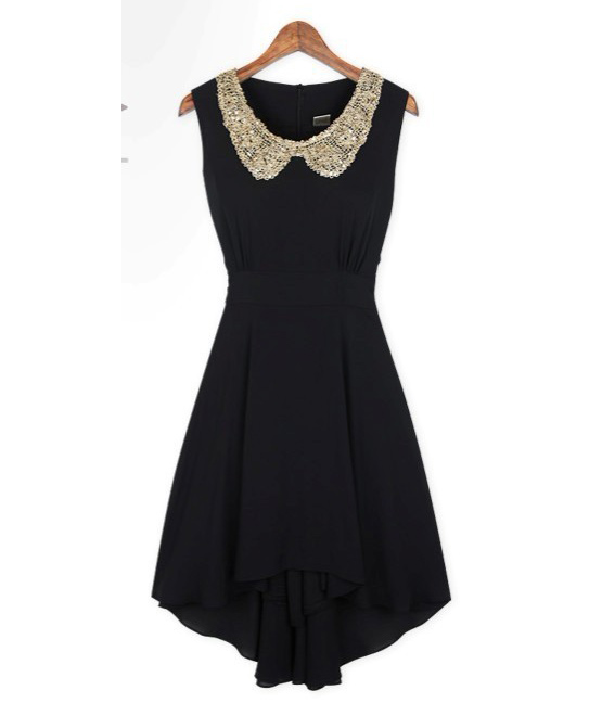 Navy Blue Dress With Shining Collar