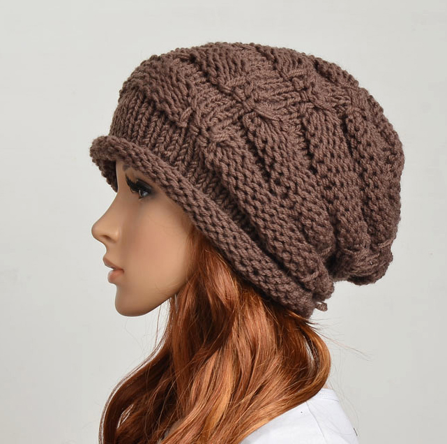 Wool Handmade Knitted Crochet Hat Woman Clothing - Brown