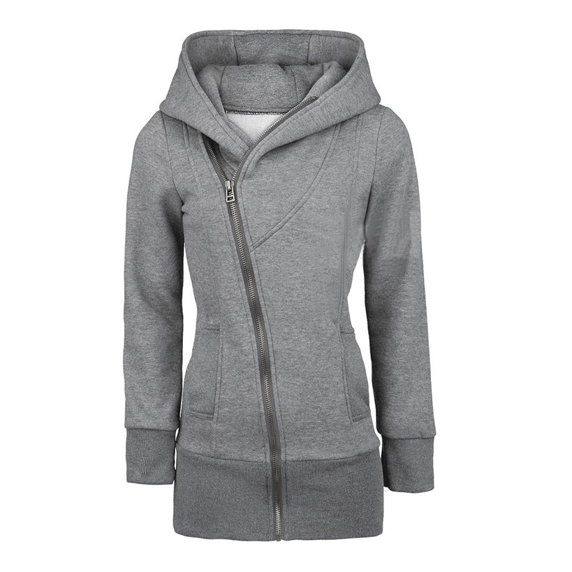 Women's Leisure Front Zip Zippered Plus Size Pure Color Hoodie Hooded Jacket Coat