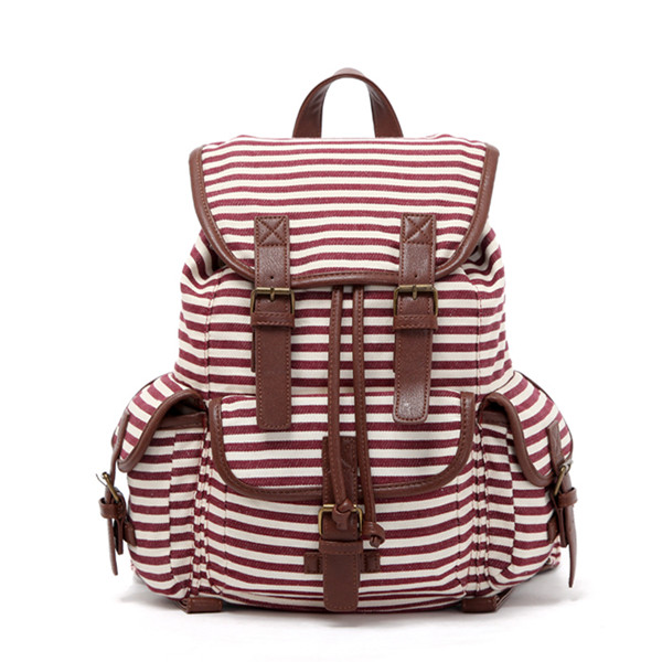 Stripes Printed Backpack With Double Buckles Detail
