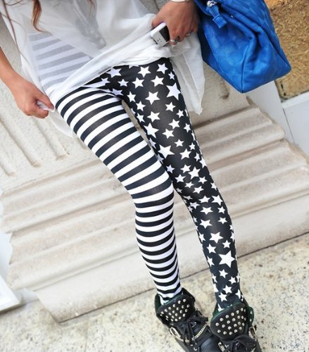 !fashion Stripes Stars Splicing Leggings Tights Legwear Pants Cool Design
