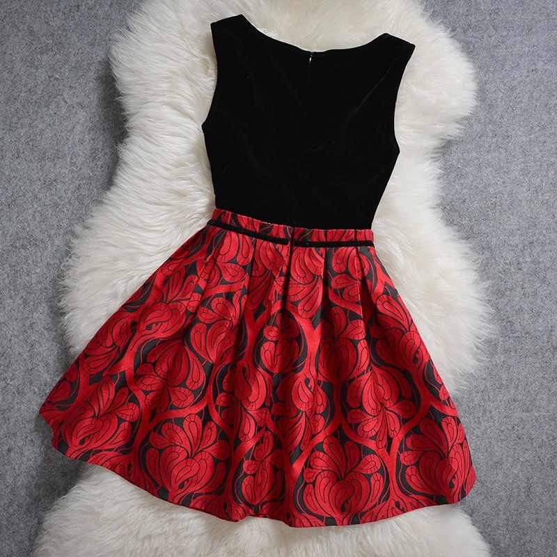 Lovely Black And Red Flower Print Short Dresses Cute Short Party