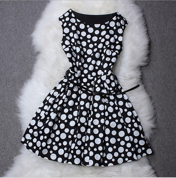 Polka Dot Printed Sleeveless Dress